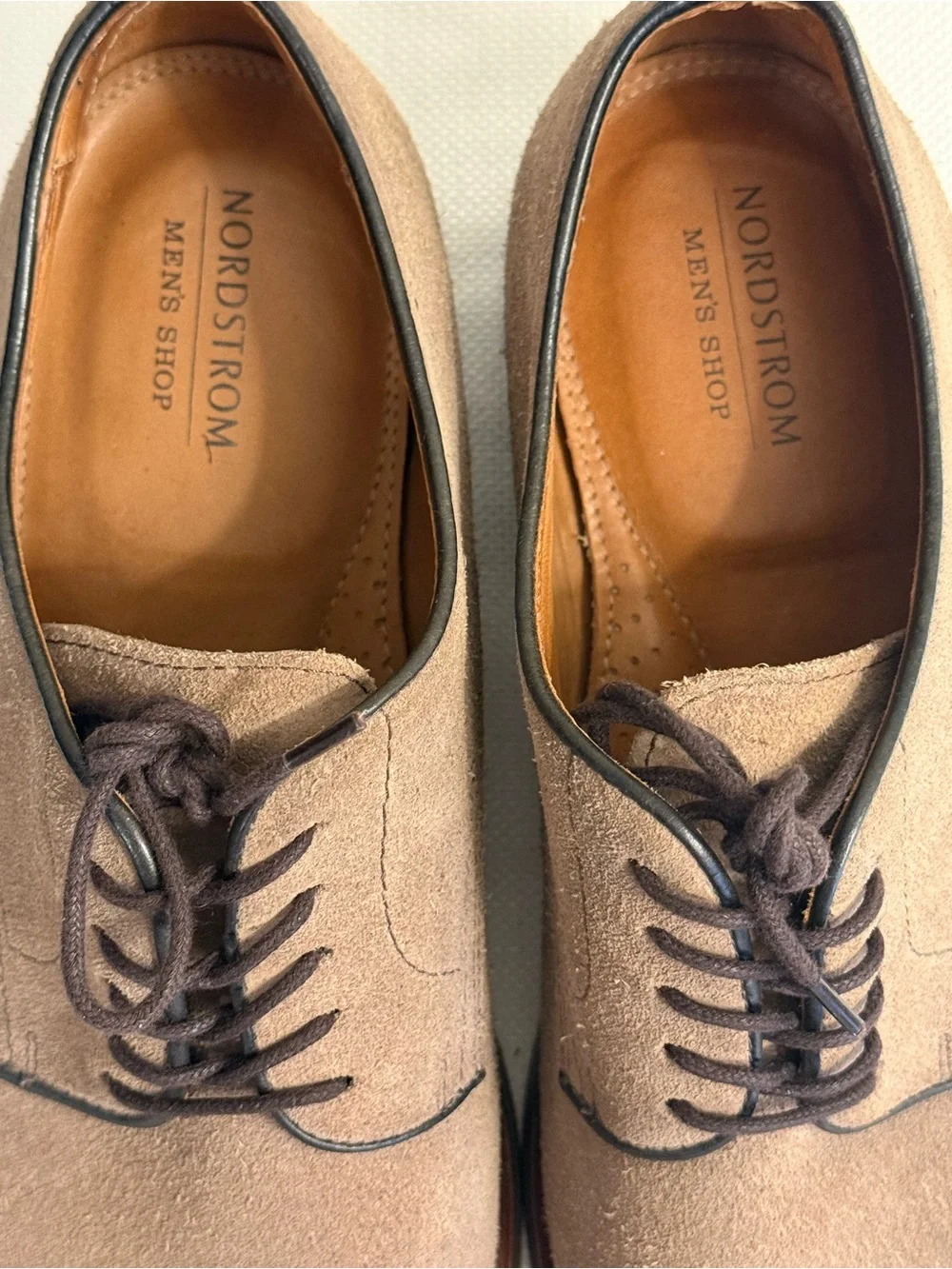 Nordstrom Men’s Shop 9.5M Taupe Brown Suede Derby Oxford Dress Shoes Made Brazil